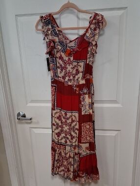 Lapis Patchwork Maxi Dress in Rust and Cream